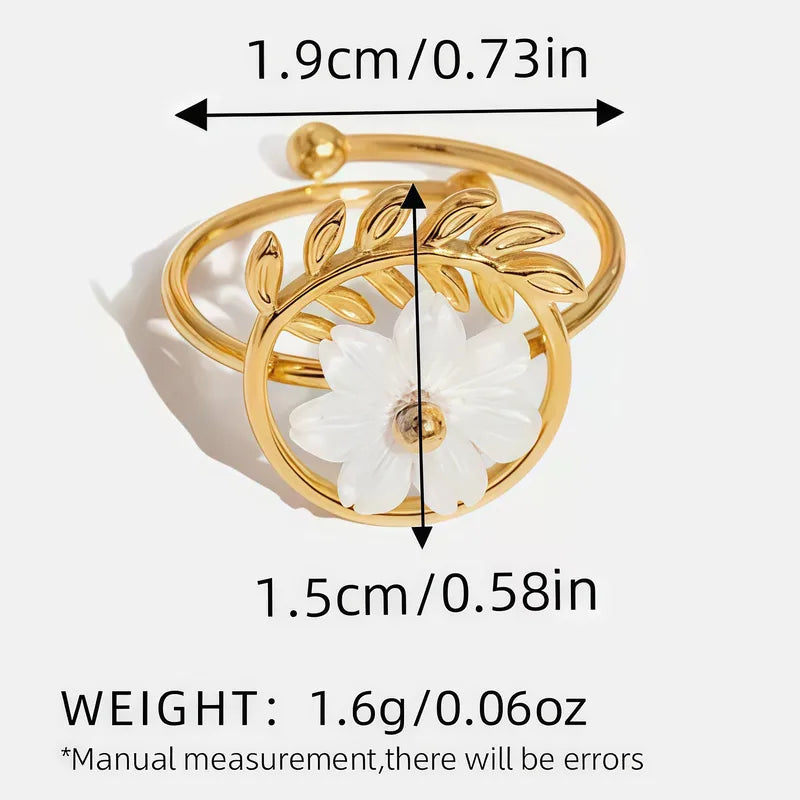 Caesar Leaf Single Flower 304 Stainless Steel 18K Gold Plated Open Rings
