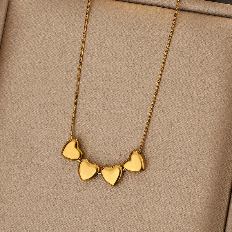 Heart Shape X4 Pendant 304 Stainless Steel 18K Gold Plated Necklace