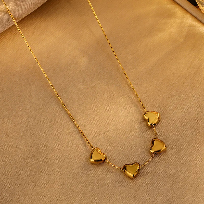 Heart Shape X4 Pendant 304 Stainless Steel 18K Gold Plated Necklace