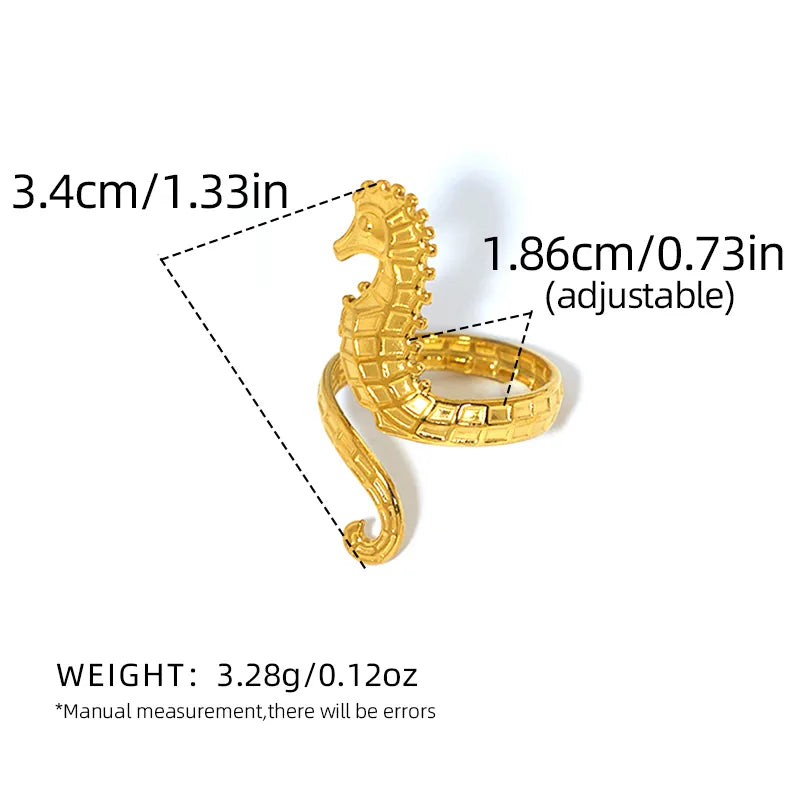 Golden Horse of the Seas 304 Stainless Steel 18K Gold Plated Open Ring
