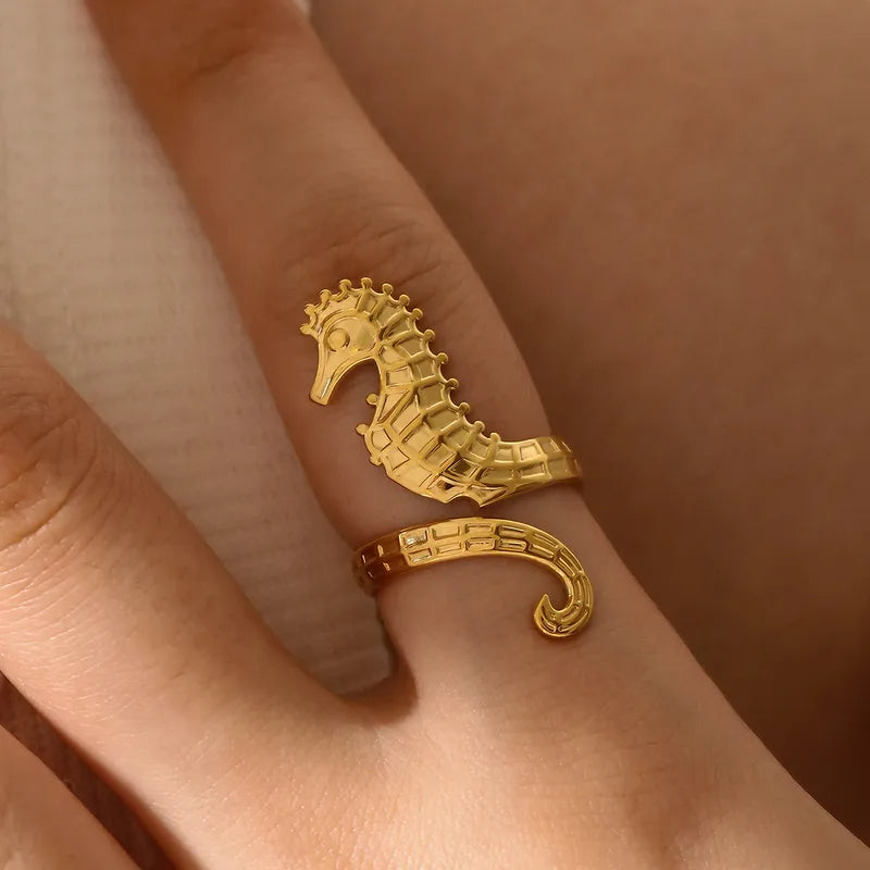 Golden Horse of the Seas 304 Stainless Steel 18K Gold Plated Open Ring