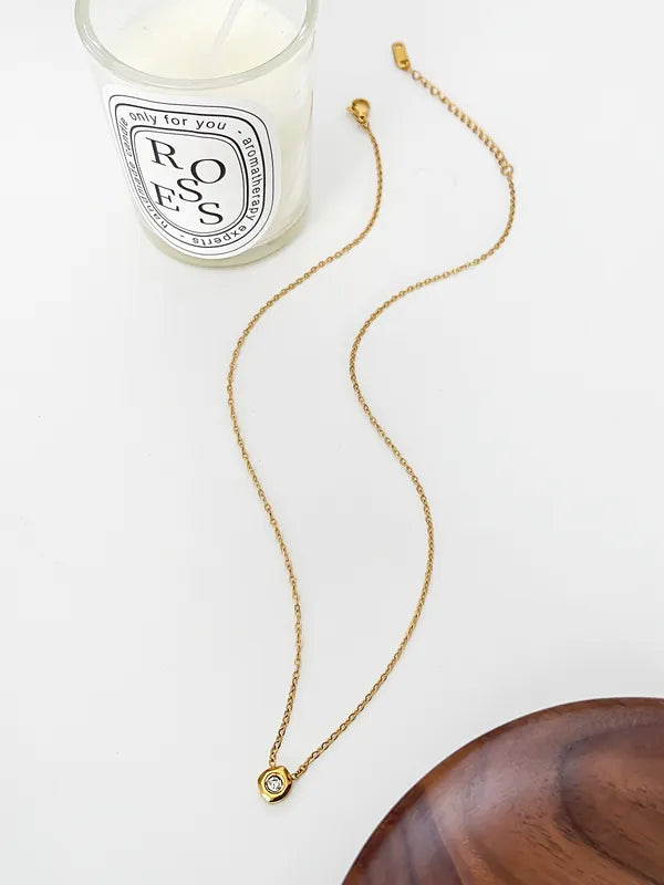 Simple Style Classic Style Solid Color 316L Stainless Steel Rhinestones 18K Gold Plated Plating Inlay Pendant Necklace