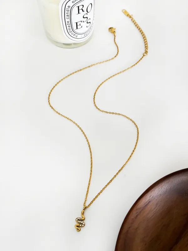 Simple Style Classic Style Solid Color 316L Stainless Steel Rhinestones 18K Gold Plated Plating Inlay Pendant Necklace