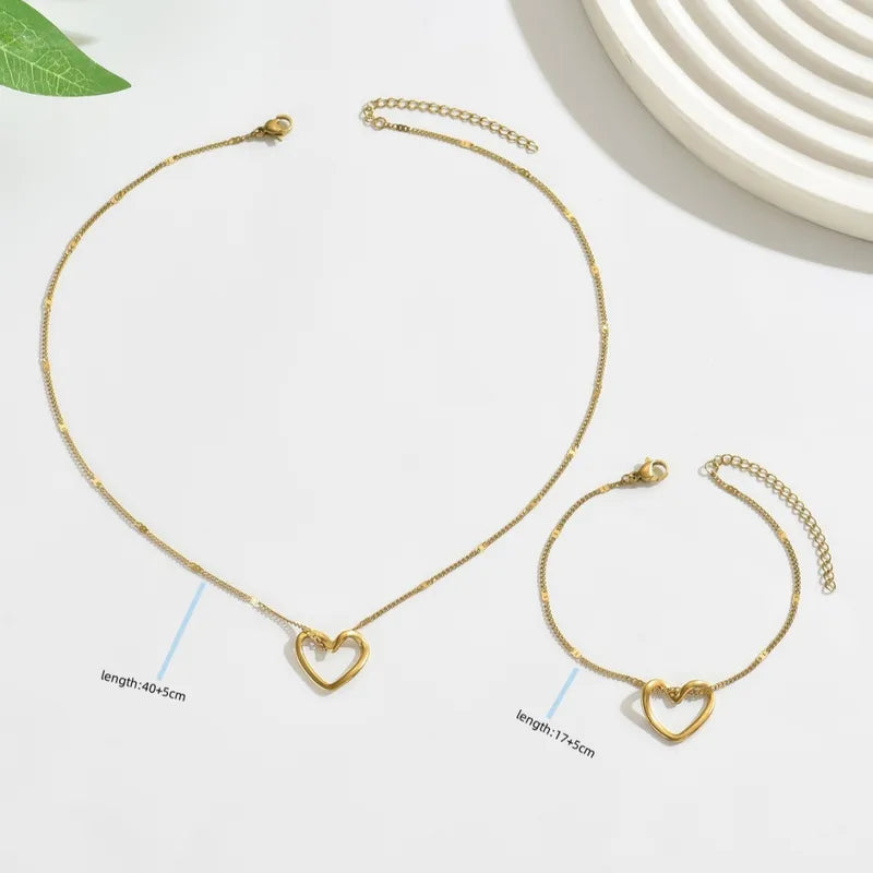 Hollow Heart Shape 304 Stainless Steel 18K Gold Plated Cable Chain