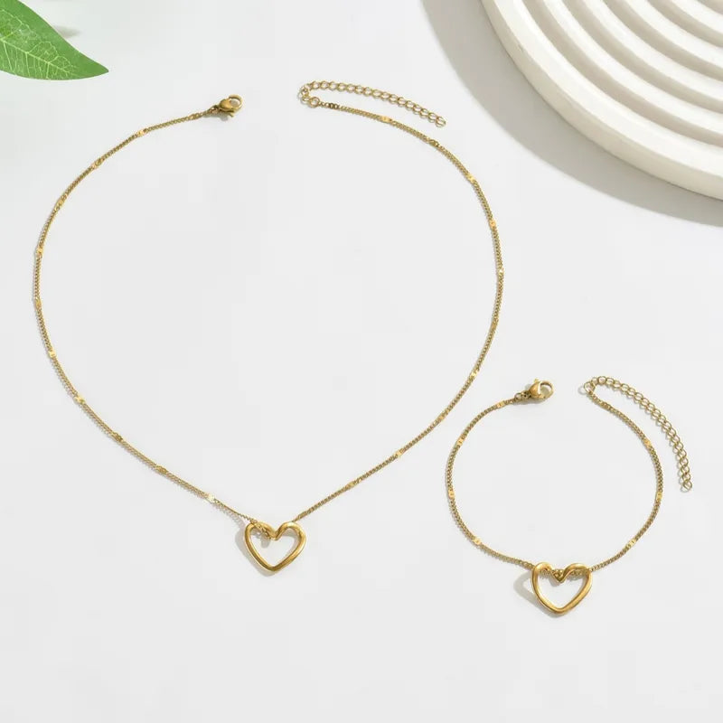 Hollow Heart Shape 304 Stainless Steel 18K Gold Plated Cable Chain