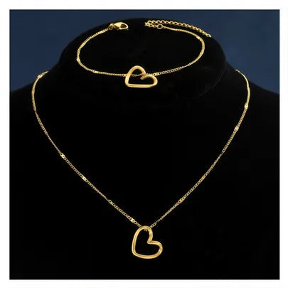 Hollow Heart Shape 304 Stainless Steel 18K Gold Plated Cable Chain