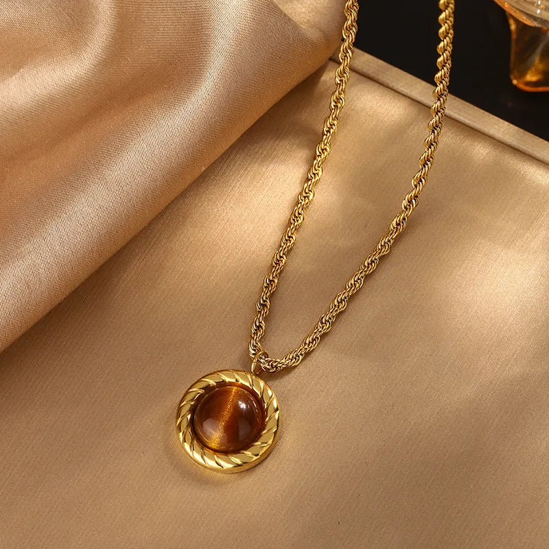 Brown Sugar Vintage Style Geometric 304 Stainless Steel Resin 18K Gold Plated Jewelry Set