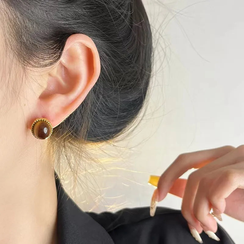 Brown Sugar Vintage Style Geometric 304 Stainless Steel Resin 18K Gold Plated Jewelry Set