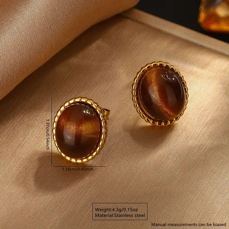 Brown Sugar Vintage Style Geometric 304 Stainless Steel Resin 18K Gold Plated Jewelry Set