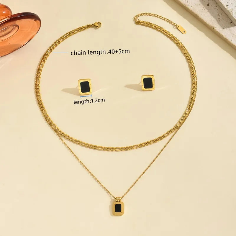 Roman Numeral Vintage Style Geometric 304 Stainless Steel Acrylic 18K Gold Plated Cuban Link Chain Curb Chain Cable Chain Jewelry Set