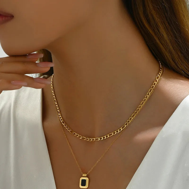 Roman Numeral Vintage Style Geometric 304 Stainless Steel Acrylic 18K Gold Plated Cuban Link Chain Curb Chain Cable Chain Jewelry Set