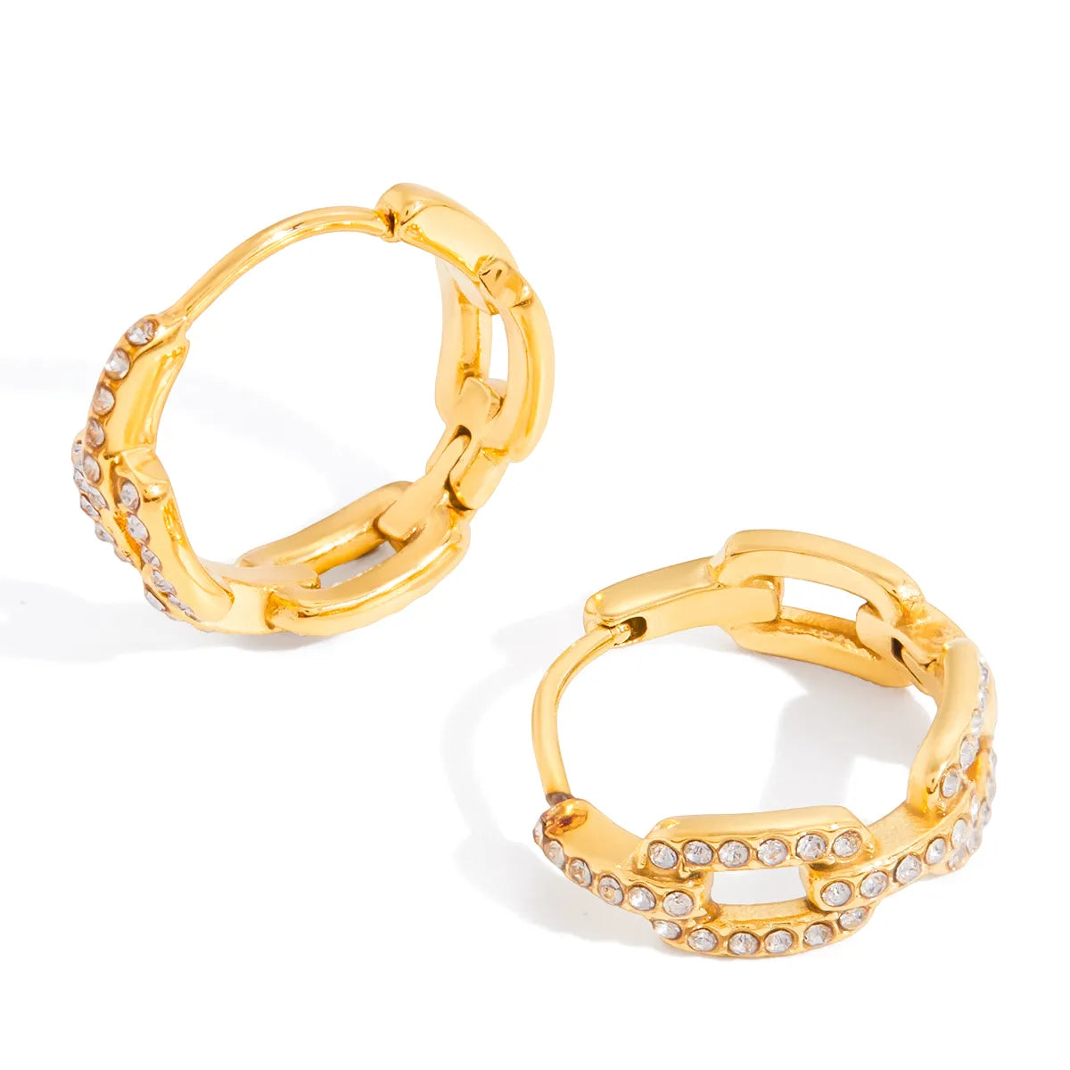 Buckle Up 18K Gold Plated Stainless Steel + Zircon White Zircon Chain Earring