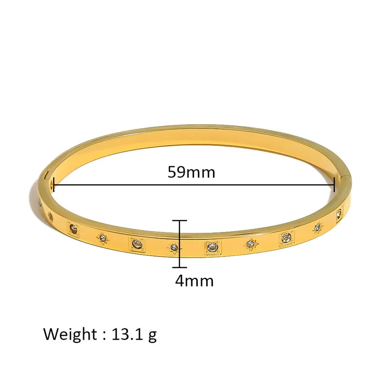 Simple Style Shiny Solid Color 316L Stainless Steel 18K Gold Plated Bangle
