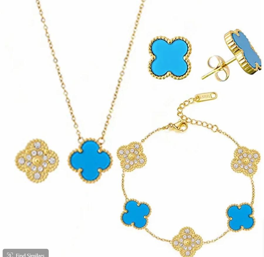 Sky Blue 3 Pc Necklace Set Stainless Steel Titanium Steel Plating Gold Plated