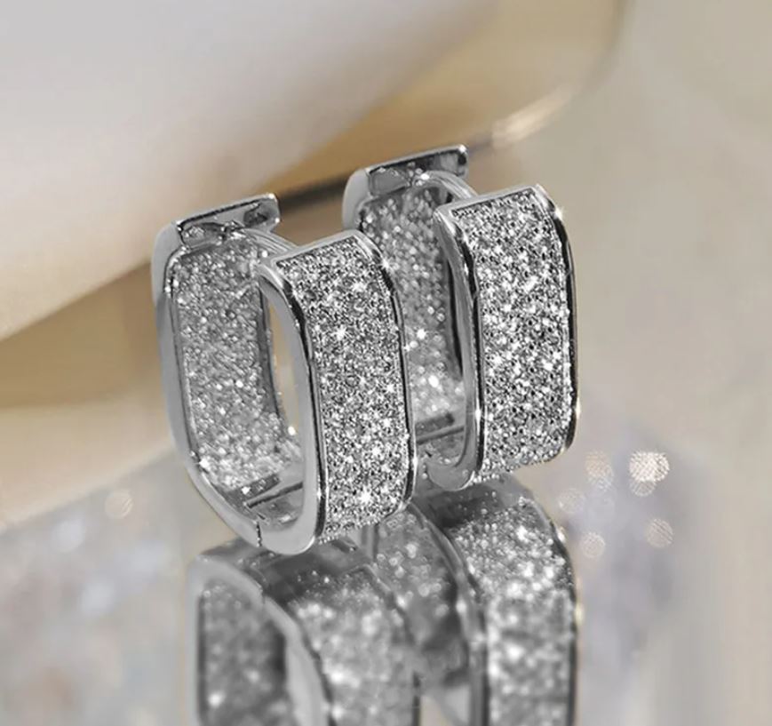 White Gold U Shape Copper Inlay Zircon Earrings