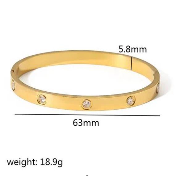 Single Diamond Rectangle Stainless Steel 18K Gold Plated Zircon Bangle