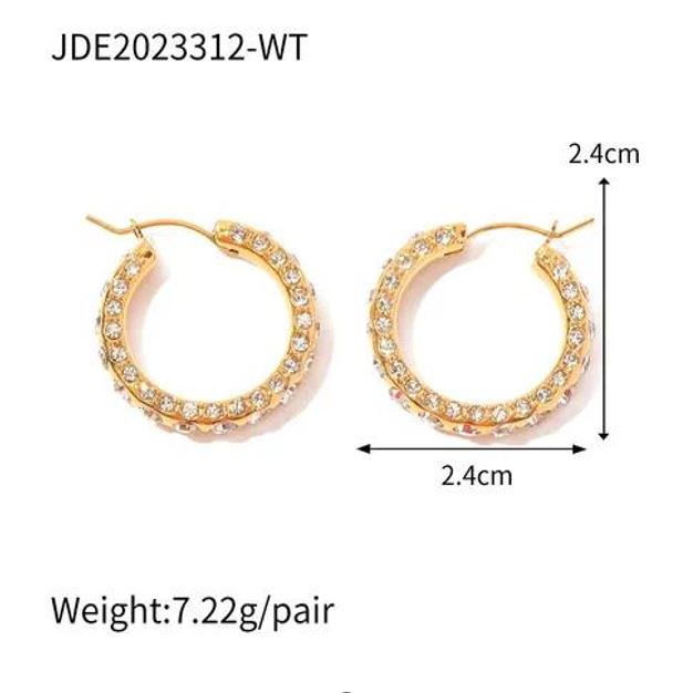 Fashion Stud Stainless Steel Gold Plated Rhinestones Hoop Earrings