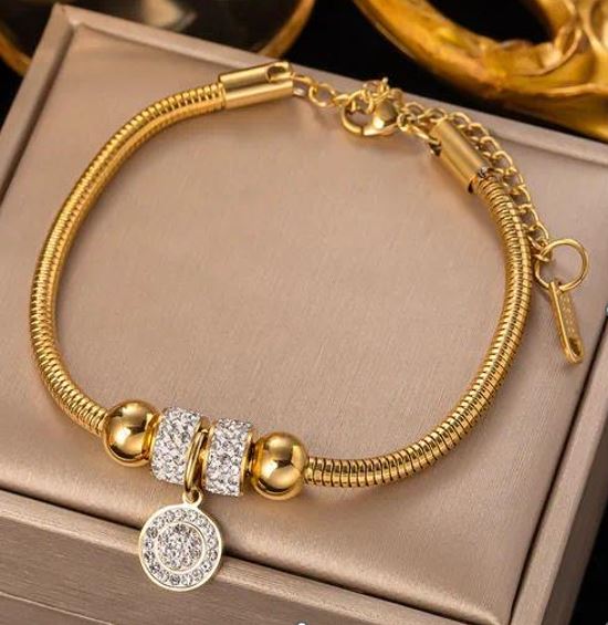 Classy Titanium Steel Plating Hollow Out Inlay Zircon Bracelets