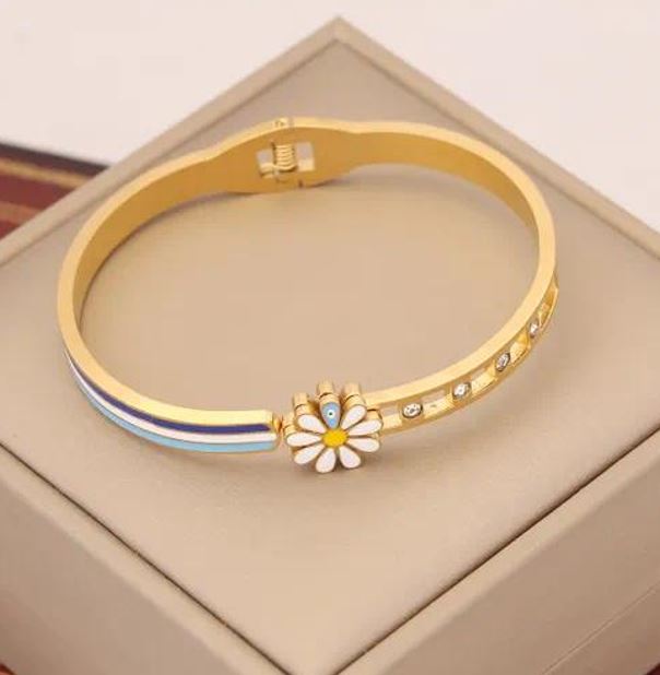 Devil'S Eye Flower Butterfly Stainless Steel Enamel Inlay Zircon Bangle