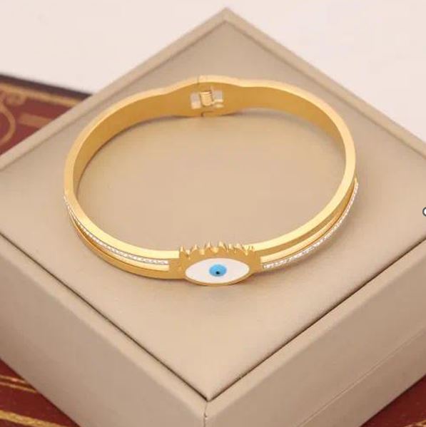 Eye Flower Butterfly Stainless Steel Enamel Inlay Zircon Bangle