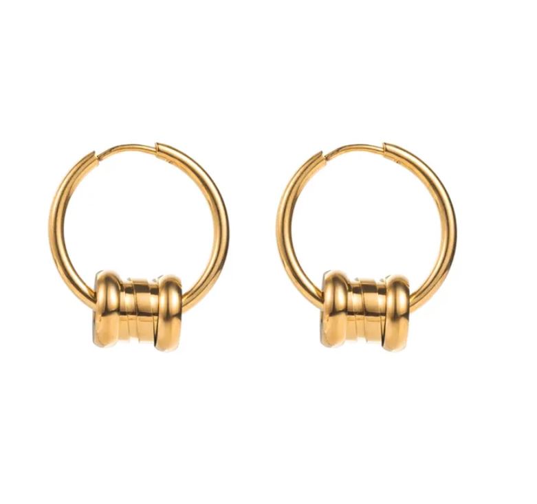 Elegant Round Square Shape Inlay Titanium Steel Rhinestones Gold Plated Drop Earrings