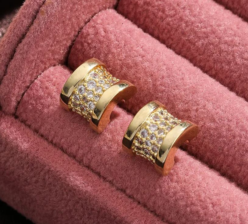 IG Style Plating Inlay Copper Zircon 18K Gold Plated Ear Studs