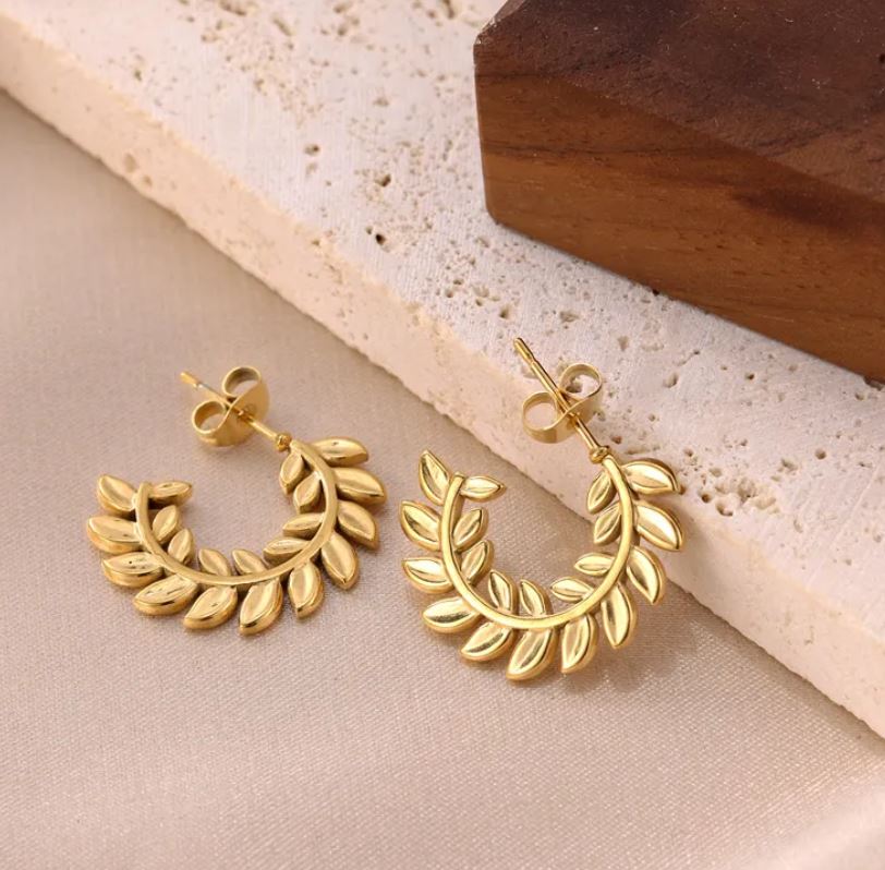 Leaves Plating Stainless Steel 18K Gold Plated Earrings