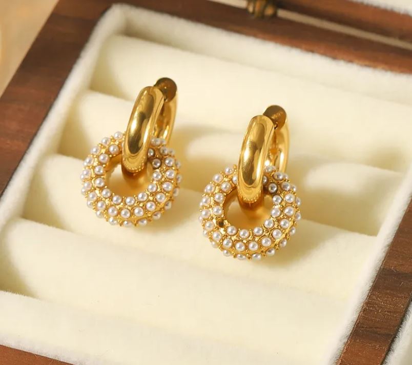 Retro Circle Polishing Plating Inlay Stainless Steel Zircon 18K Gold Plated Earrings