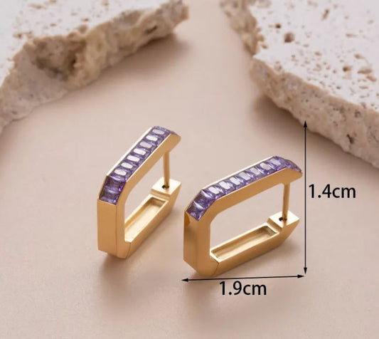 Purple U Shape Plating Inlay Stainless Steel Zircon 18K Gold Plated Hoop Earrings