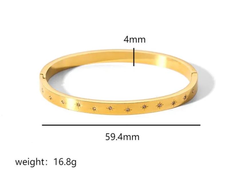 Twinkle Star Stainless Steel 18K Gold Plated Zircon Bangle