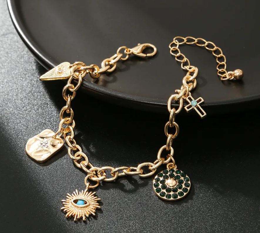 Charm Round Titanium Steel Inlay Zircon Bracelet