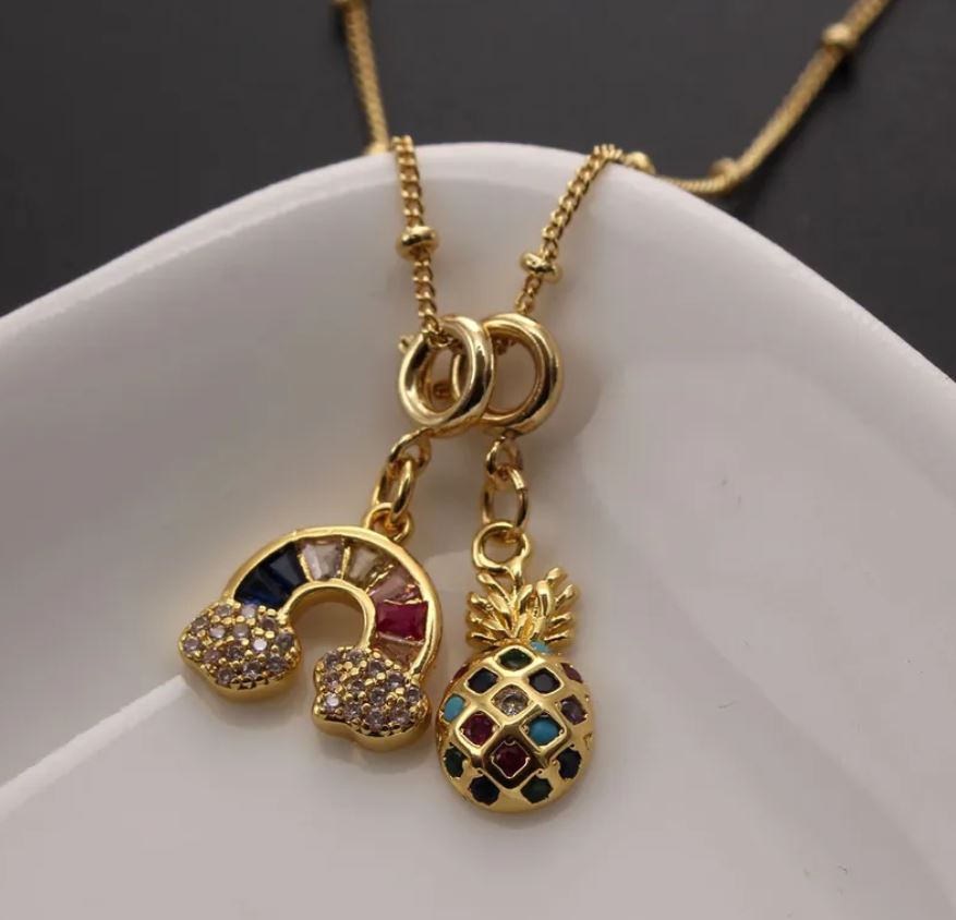 Rainbow with Pineapple Shaped Copper Plating Inlay Zircon Pendant Necklace