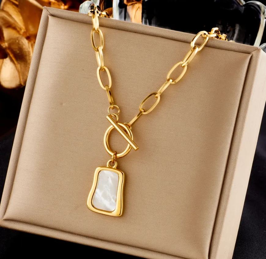 Square Titanium Steel Toggle Plating 18K Gold Plated Necklace