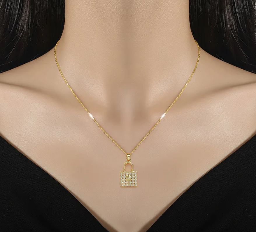 Handbag Lock Style Titanium Steel Plating Inlay Artificial Gemstones Pendant Necklace