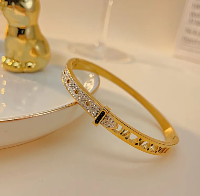 Elegant Solid Color Titanium Steel Inlay Zircon Bangle