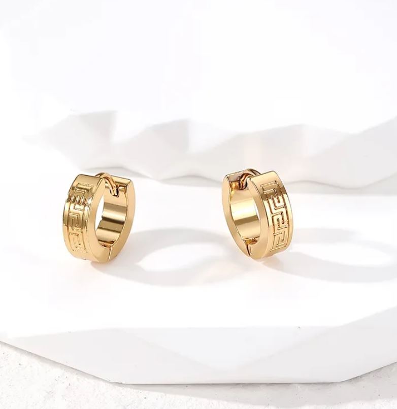 Golden Return Pattern Round Stainless Steel Earrings