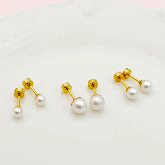 Large round plating stainless steel imitation pearl gold plated ear studs