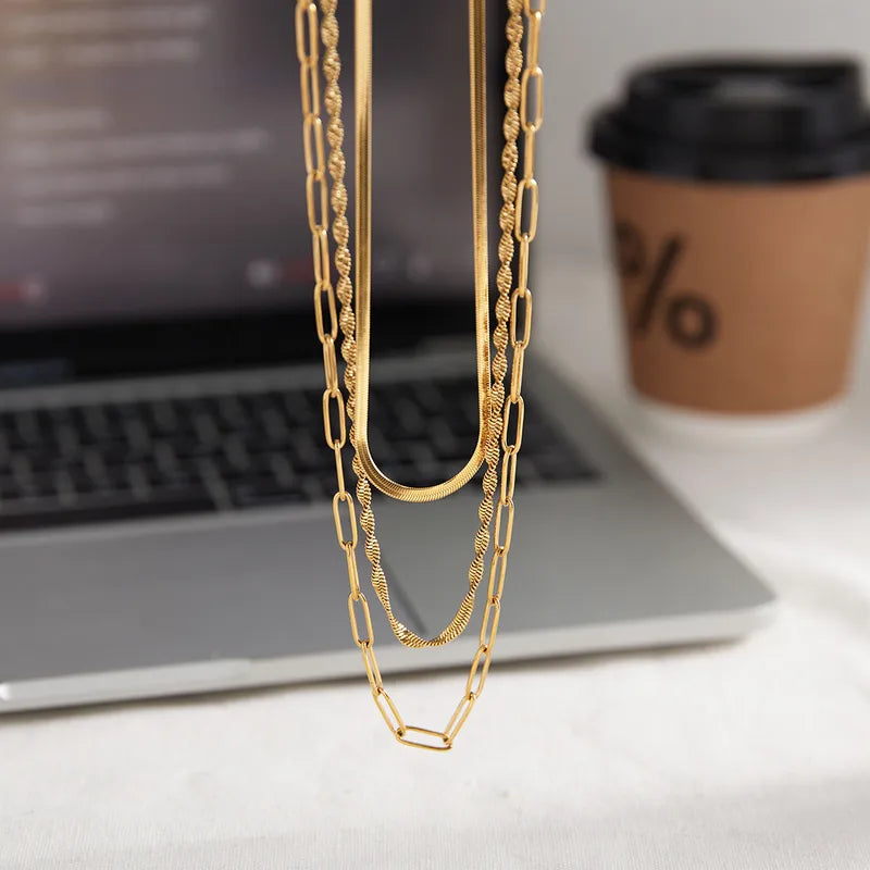 Three Layered Special 18K Gold Plated 304 Stainless Steel Necklace
