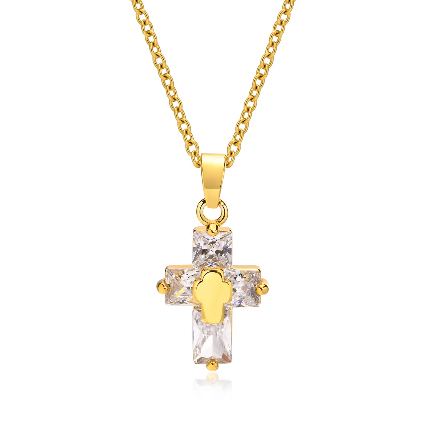 201 Stainless Steel Plating Inlay Cross Zircon Necklace