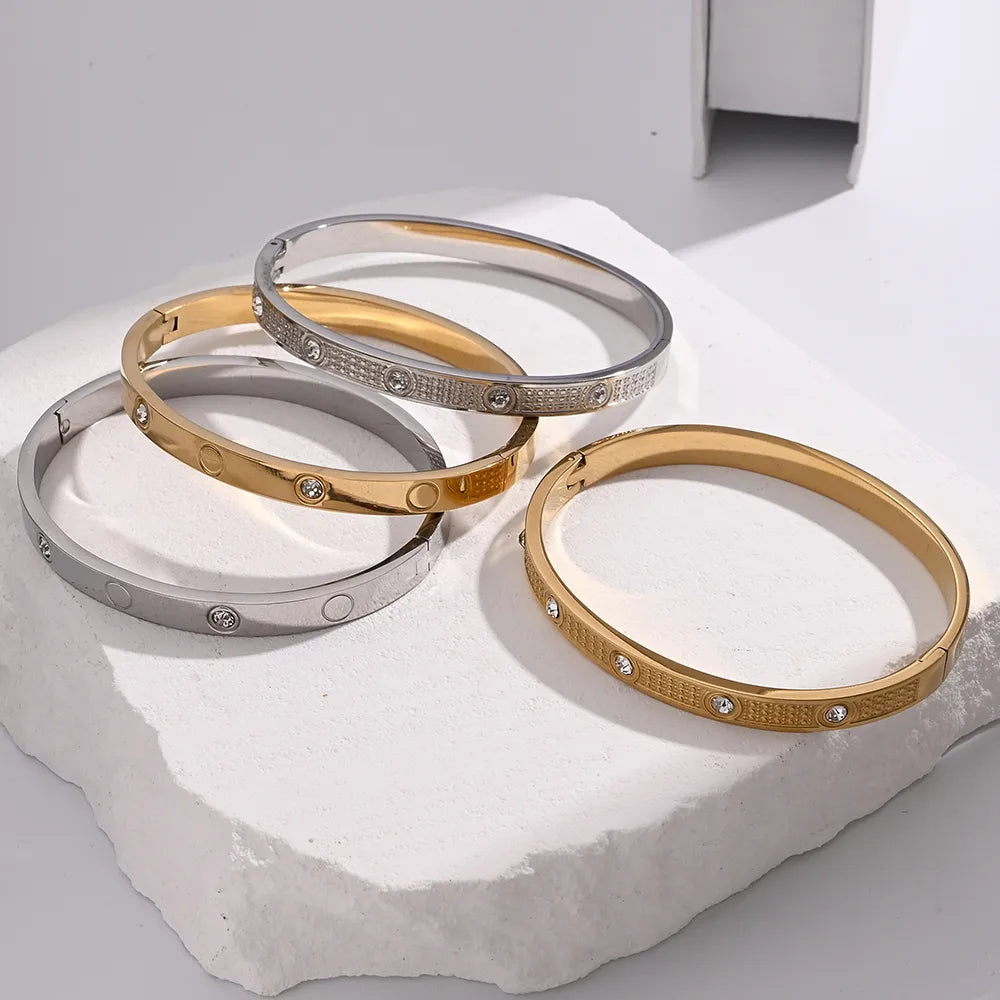 Casual Vacation Modern 304 Stainless Steel 18K Gold Plated Rhinestones Bangle