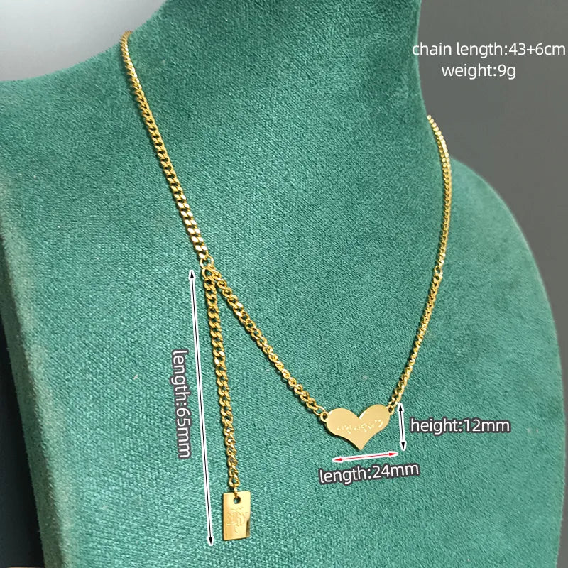 Heart Shape Titanium Steel Polishing Plating 18K Gold Plated Pendant Necklace