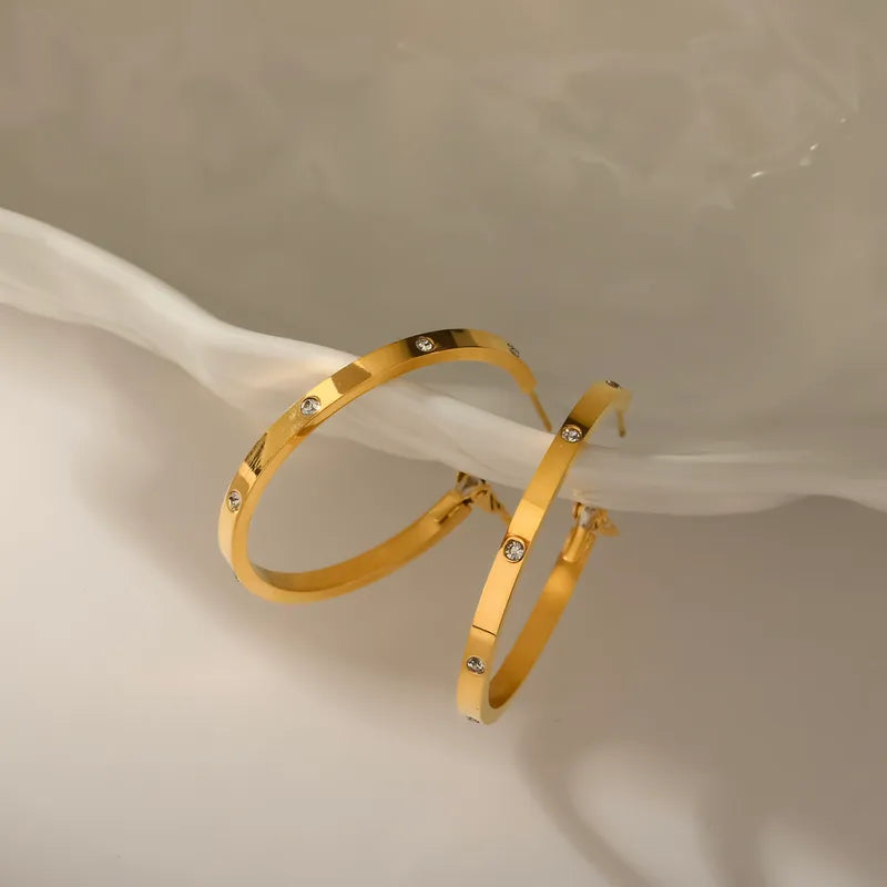 Zircon Spaced 18K Gold Plated 304 Stainless Steel Hoop