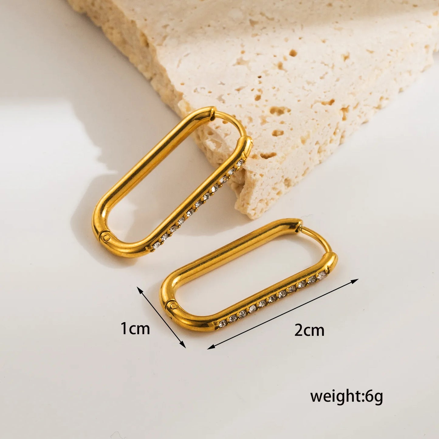 Basic Commute Square Plating Inlay Stainless Steel Zircon 18K Gold Plated Ear Studs