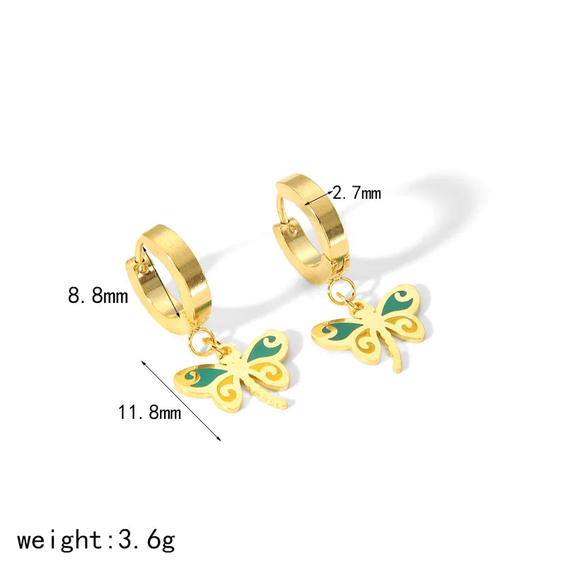 Bohemian Artistic Dragonfly Polishing Plating 304 Stainless Steel 18K Gold Plated Earrings