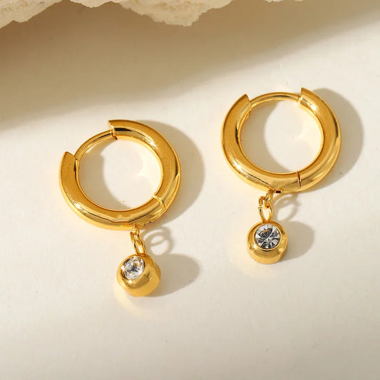 White Diamond Elegant Cute Simple Style Geometric Round Plating Inlay 304 Stainless Steel Zircon 18K Gold Plated Earrings