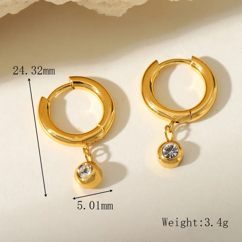 White Diamond Elegant Cute Simple Style Geometric Round Plating Inlay 304 Stainless Steel Zircon 18K Gold Plated Earrings