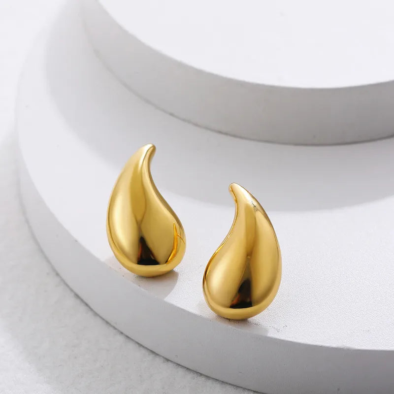 Water Droplets L 304 Stainless Steel 18K Gold Plated Backs Ear Studs