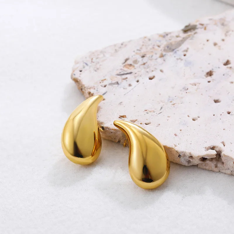 Water Droplets L 304 Stainless Steel 18K Gold Plated Backs Ear Studs