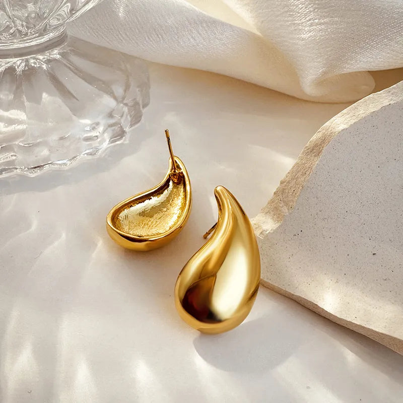 Water Droplets L 304 Stainless Steel 18K Gold Plated Backs Ear Studs