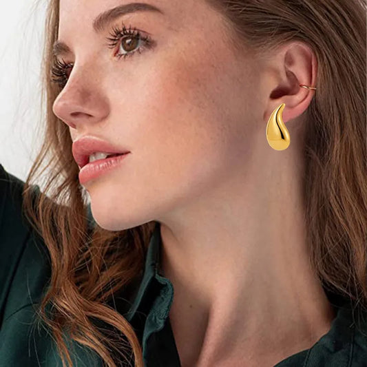 Water Droplets L 304 Stainless Steel 18K Gold Plated Backs Ear Studs